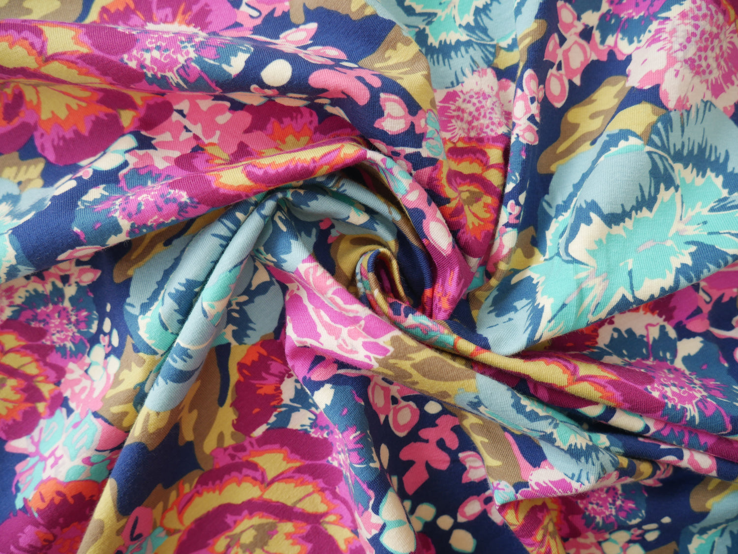 AGF Cotton Jersey in Boho Fusion Aqua Di Rose-Jacquard Knit-Flying Bobbins Haberdashery