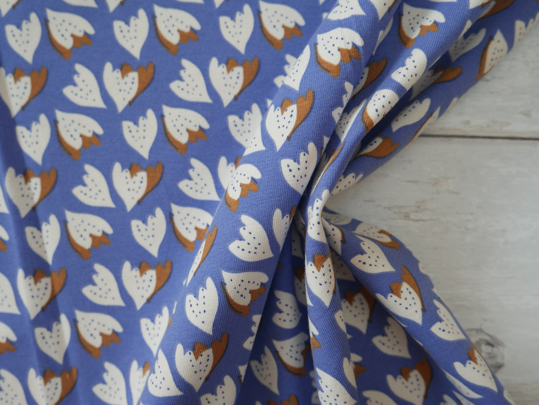 French Printed Cotton Jersey in Blue-Cotton Jersey-Flying Bobbins Haberdashery