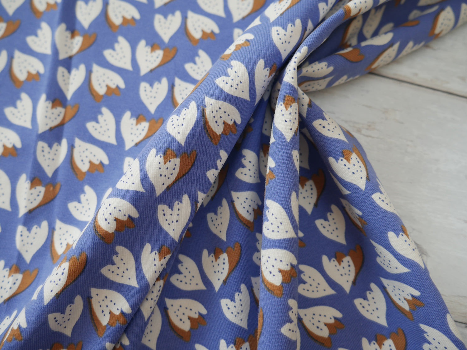 French Printed Cotton Jersey in Blue-Cotton Jersey-Flying Bobbins Haberdashery