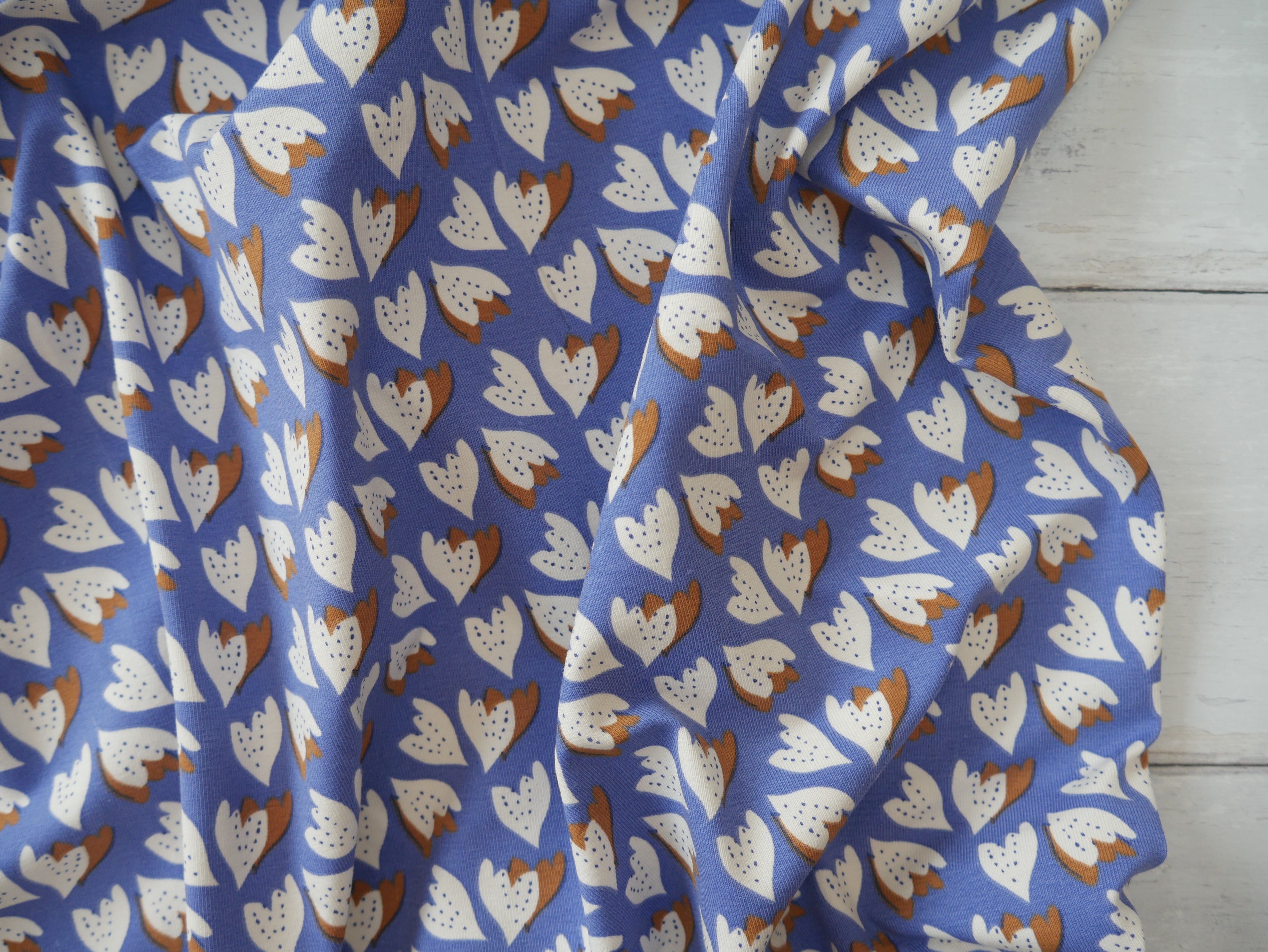 French Printed Cotton Jersey in Blue-Cotton Jersey-Flying Bobbins Haberdashery