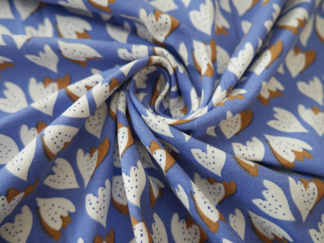 French Printed Cotton Jersey in Blue-Cotton Jersey-Flying Bobbins Haberdashery