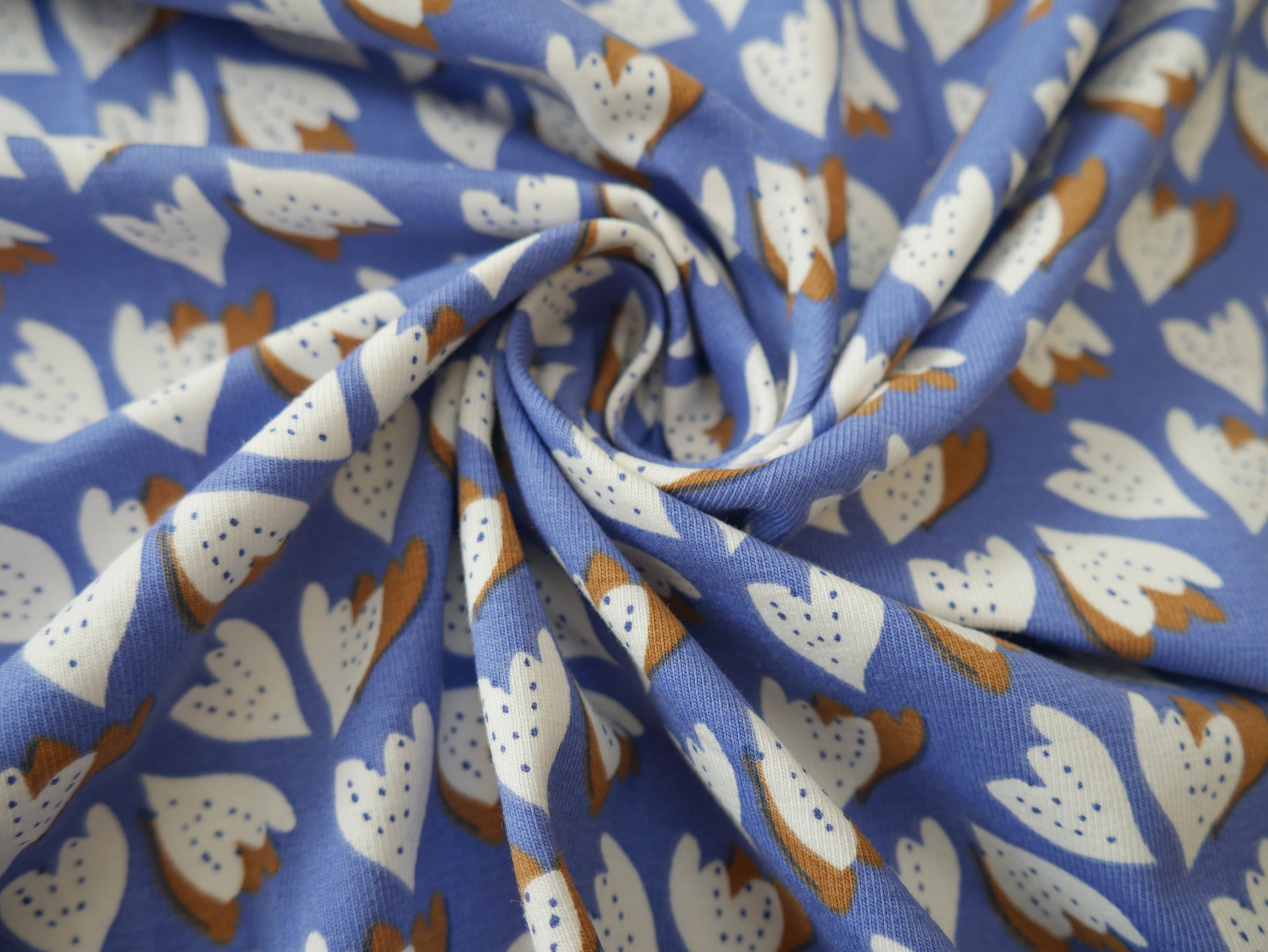 French Printed Cotton Jersey in Blue-Cotton Jersey-Flying Bobbins Haberdashery