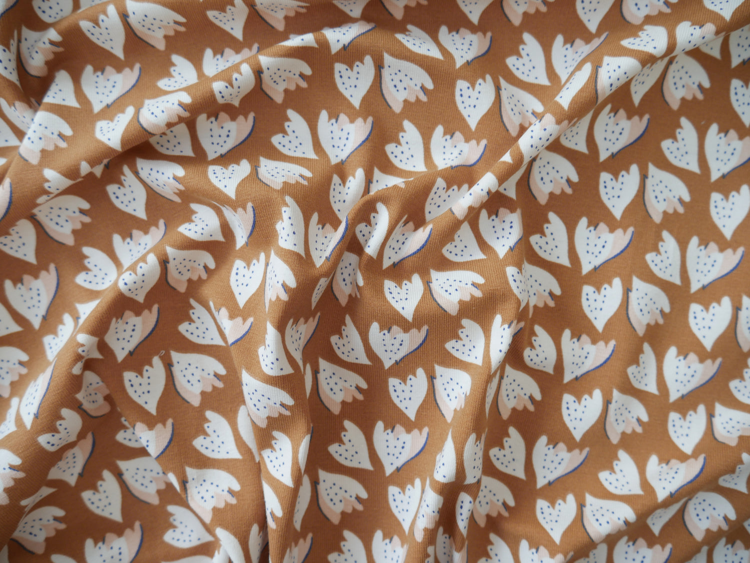 French Printed Cotton Jersey in Tan-Cotton Jersey-Flying Bobbins Haberdashery