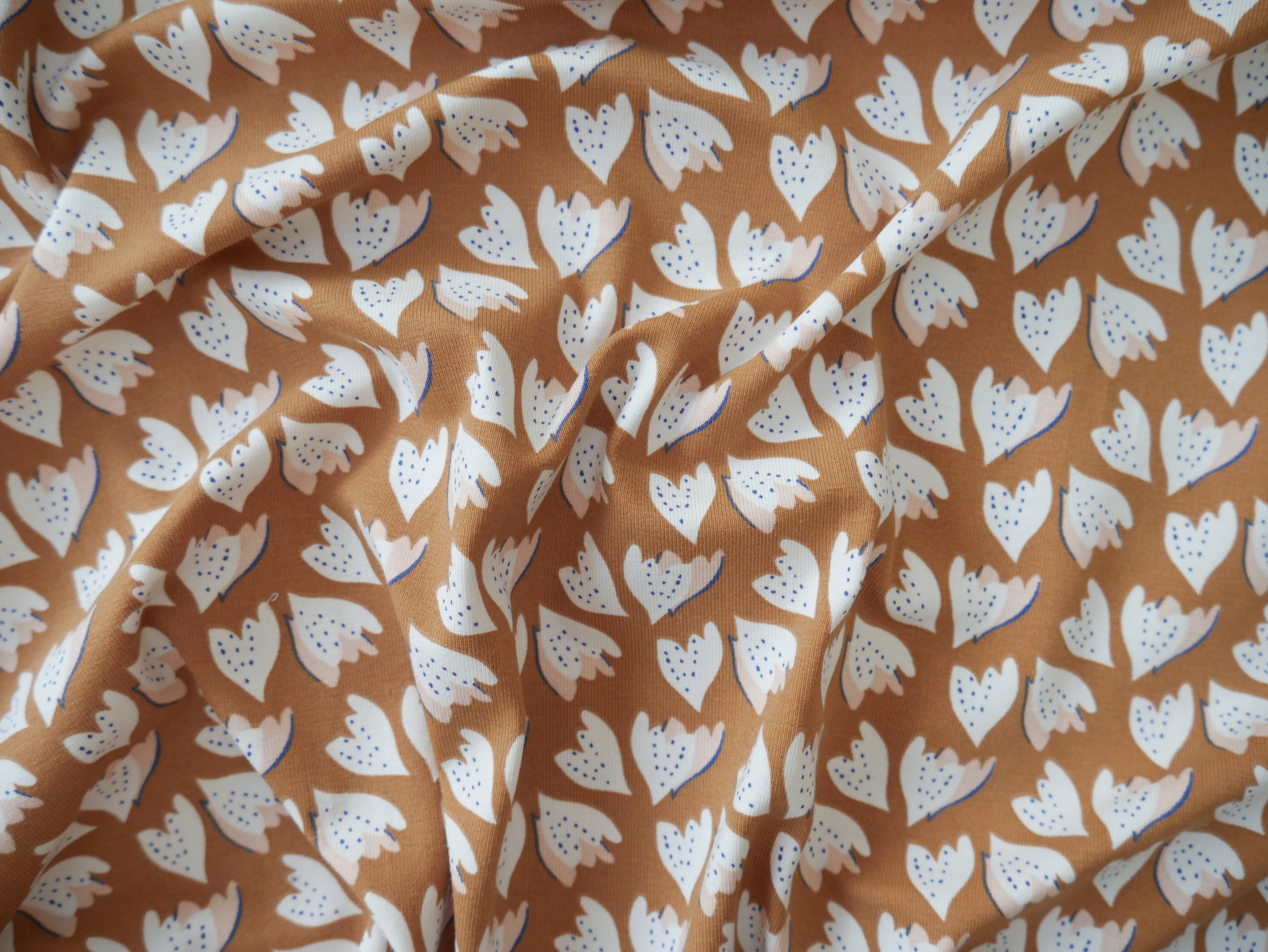 French Printed Cotton Jersey in Tan-Cotton Jersey-Flying Bobbins Haberdashery