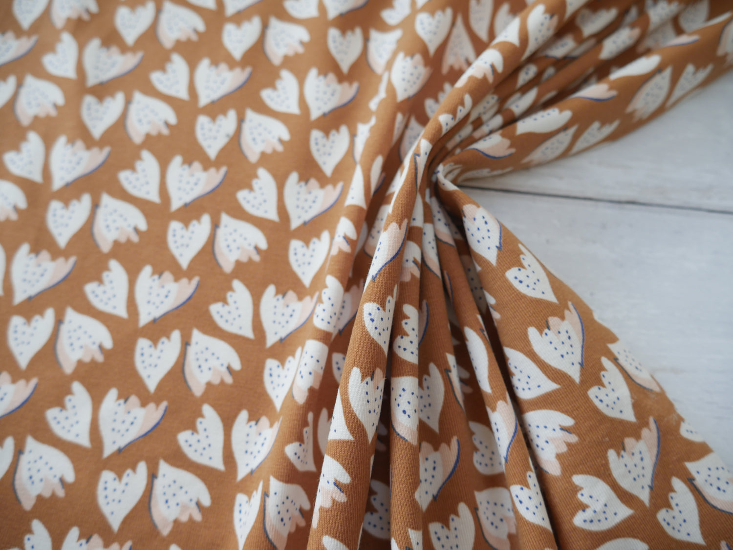 French Printed Cotton Jersey in Tan-Cotton Jersey-Flying Bobbins Haberdashery
