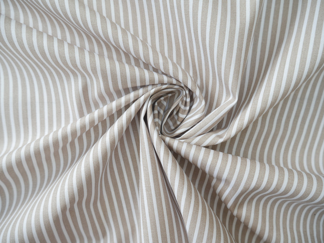 Pin-Stripe Printed Cotton, Beige £8.50 p/m-Fabric-Flying Bobbins Haberdashery