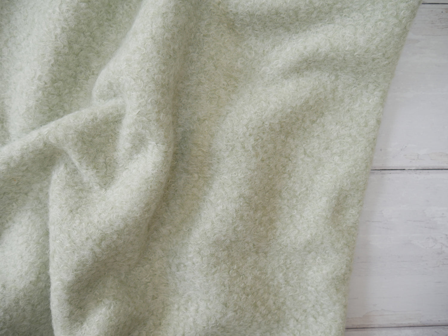 Bouclé Melange Coat Fabric in Soft Mint, £16.00 p/m-Fabric-Flying Bobbins Haberdashery