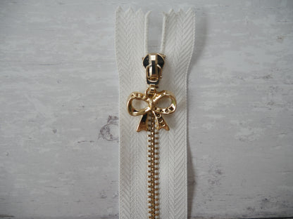Metal Zip With Bow Puller, 30cm-Zip-Flying Bobbins Haberdashery