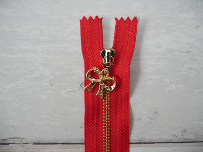 Metal Zip With Bow Puller, 30cm-Zip-Flying Bobbins Haberdashery