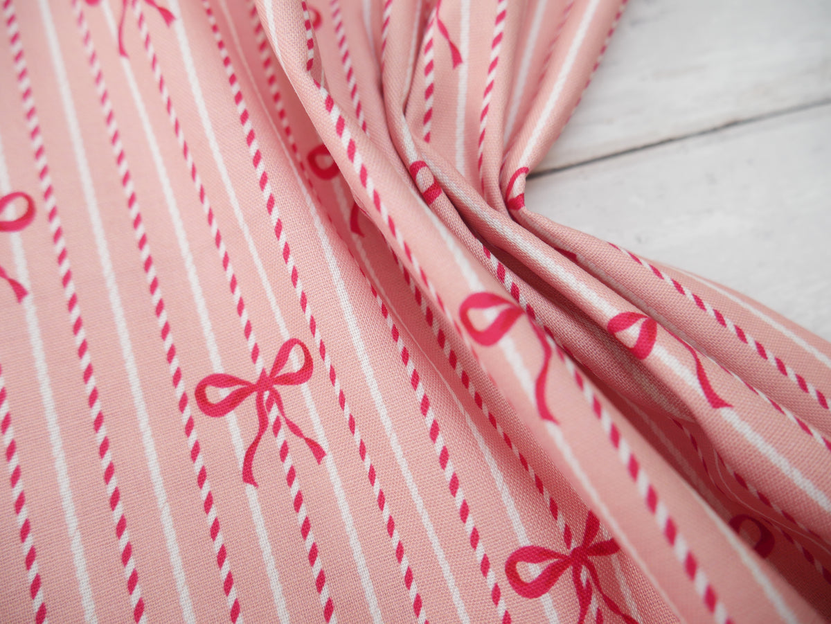 Baubles &amp; Bows Printed Cotton, Bow Stripe, £7.80 p/m-Cotton Fabric-Flying Bobbins Haberdashery