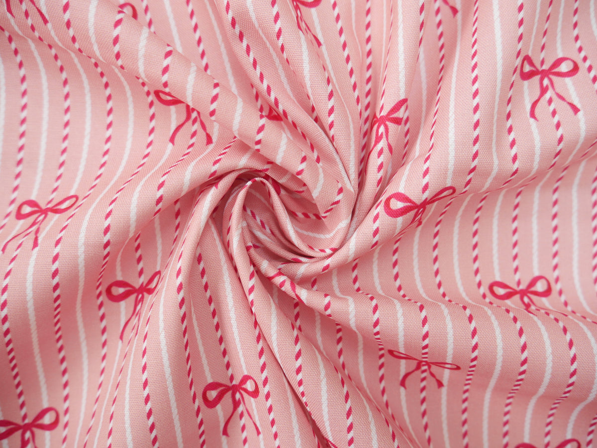 Baubles &amp; Bows Printed Cotton, Bow Stripe, £7.80 p/m-Cotton Fabric-Flying Bobbins Haberdashery