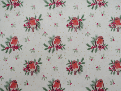 Merry Little Robin Printed Cotton, Redbreast, £7.80 p/m-Cotton Fabric-Flying Bobbins Haberdashery