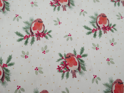 Merry Little Robin Printed Cotton, Redbreast, £7.80 p/m-Cotton Fabric-Flying Bobbins Haberdashery