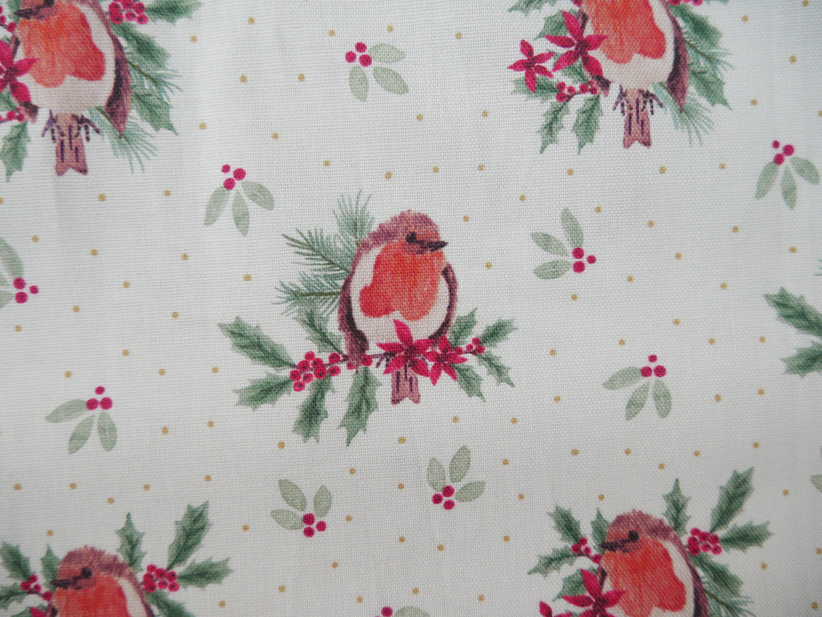 Merry Little Robin Printed Cotton, Redbreast, £7.80 p/m-Cotton Fabric-Flying Bobbins Haberdashery