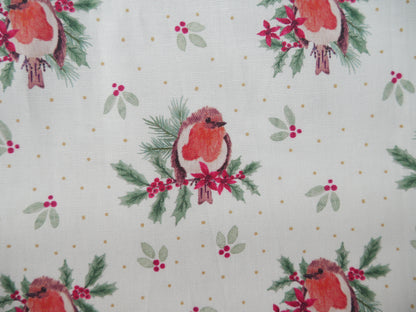 Merry Little Robin Printed Cotton, Redbreast, £7.80 p/m-Cotton Fabric-Flying Bobbins Haberdashery