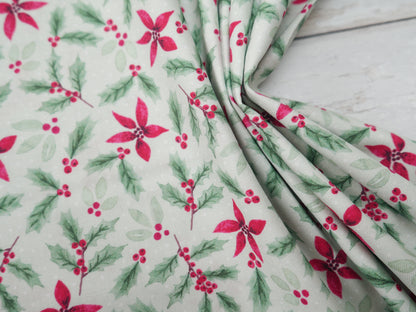 Merry Little Robin Printed Cotton, Sage Foliage, £7.80 p/m-Cotton Fabric-Flying Bobbins Haberdashery