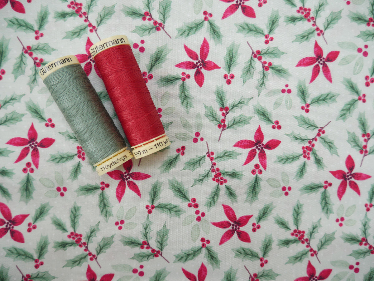 Merry Little Robin Printed Cotton, Sage Foliage, £7.80 p/m-Cotton Fabric-Flying Bobbins Haberdashery