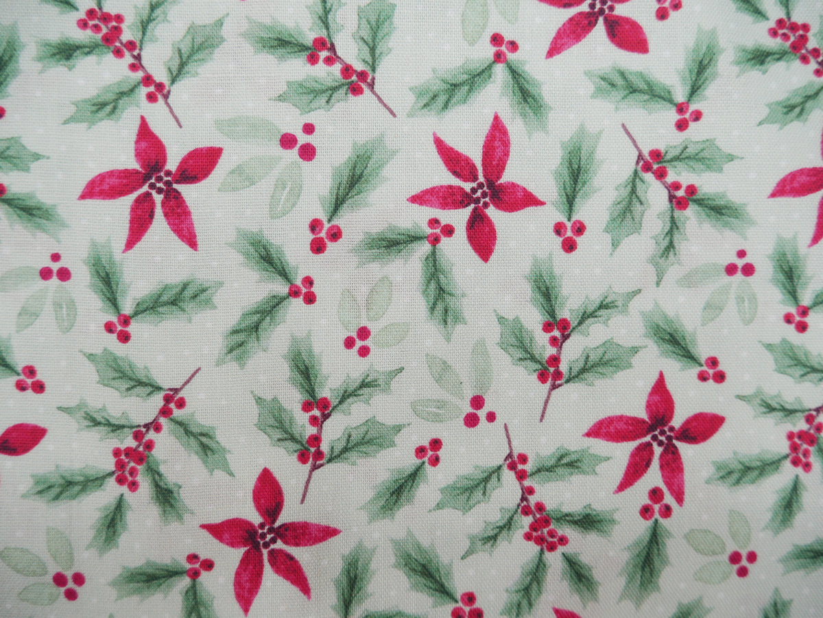 Merry Little Robin Printed Cotton, Sage Foliage, £7.80 p/m-Cotton Fabric-Flying Bobbins Haberdashery
