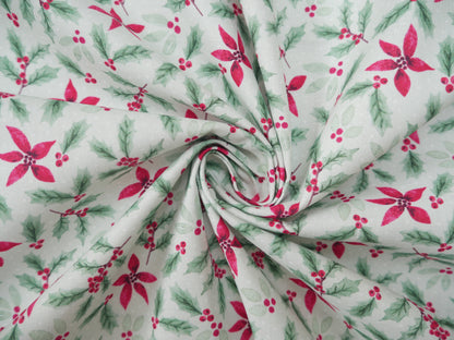 Merry Little Robin Printed Cotton, Sage Foliage, £7.80 p/m-Cotton Fabric-Flying Bobbins Haberdashery