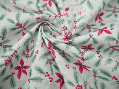Merry Little Robin Printed Cotton, Sage Foliage, £7.80 p/m-Cotton Fabric-Flying Bobbins Haberdashery