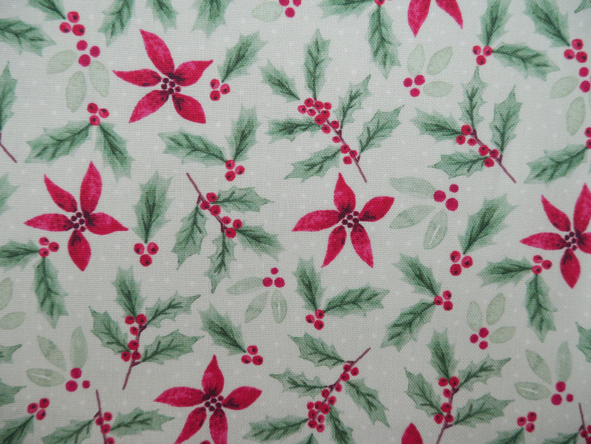 Merry Little Robin Printed Cotton, Sage Foliage, £7.80 p/m-Cotton Fabric-Flying Bobbins Haberdashery