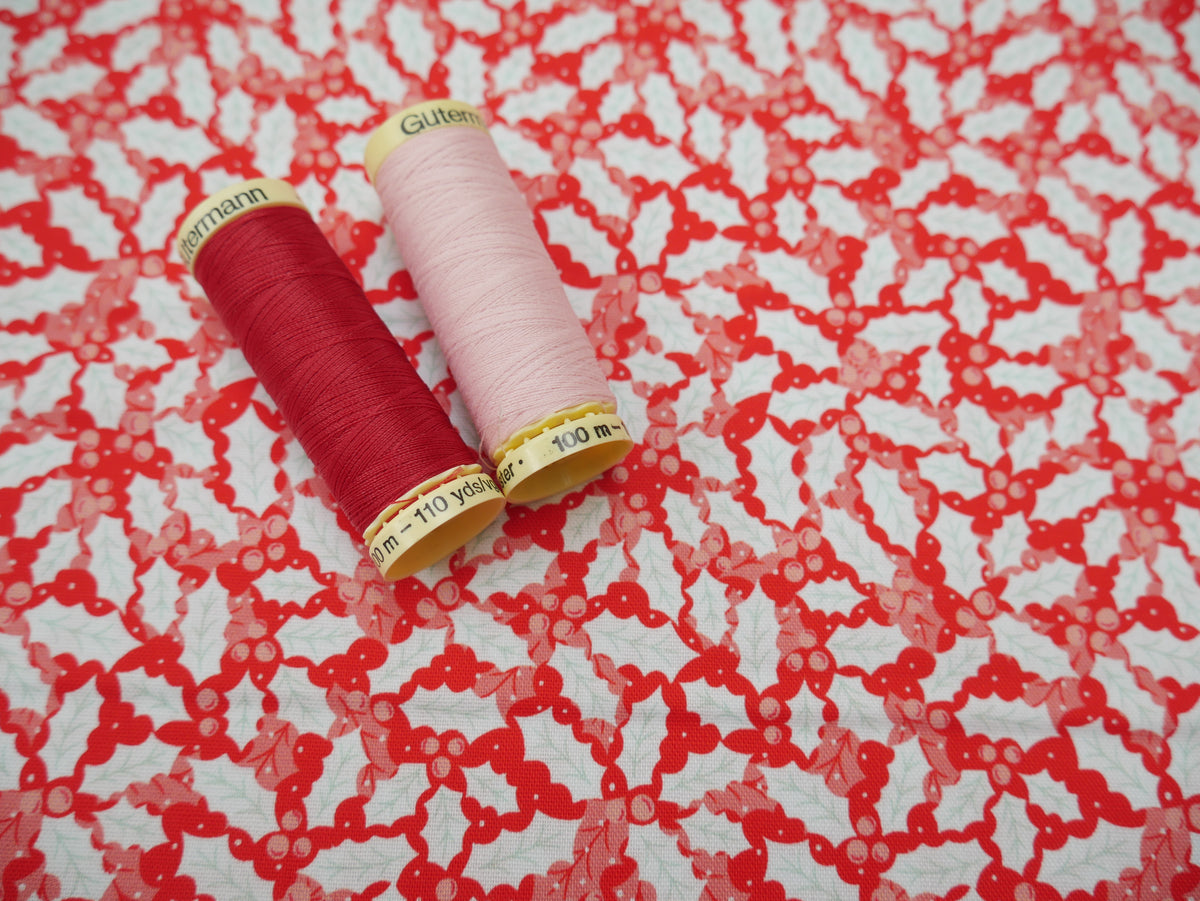 Baubles &amp; Bows Printed Cotton, Festive Holly, £7.80 p/m-Cotton Fabric-Flying Bobbins Haberdashery