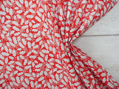 Baubles &amp; Bows Printed Cotton, Festive Holly, £7.80 p/m-Cotton Fabric-Flying Bobbins Haberdashery
