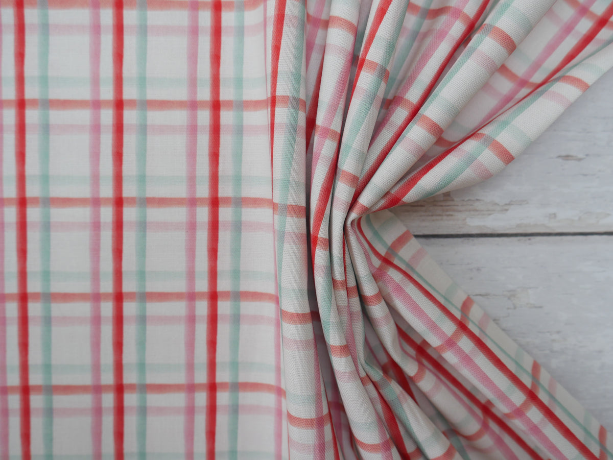 Baubles &amp; Bows Printed Cotton, Watercolour Check, £7.80 p/m-Cotton Fabric-Flying Bobbins Haberdashery