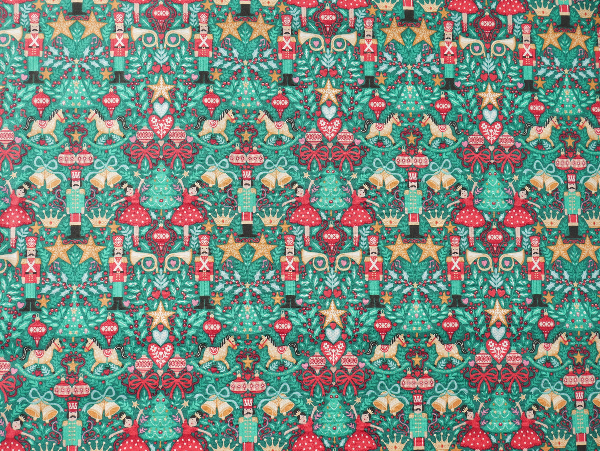 The Nutcracker by Makower, Sugar Plum in Green, £14.00 pm-Cotton Fabric-Flying Bobbins Haberdashery
