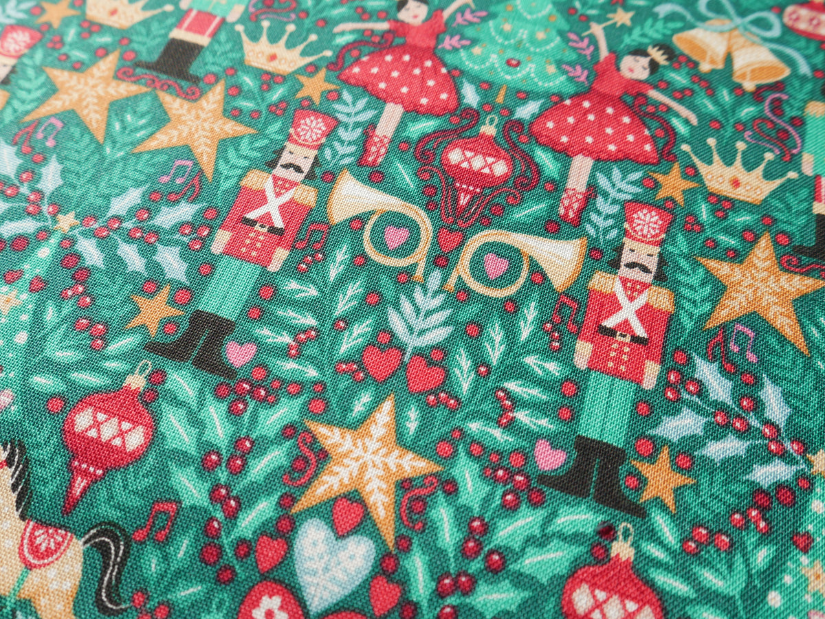 The Nutcracker by Makower, Sugar Plum in Green, £14.00 pm-Cotton Fabric-Flying Bobbins Haberdashery