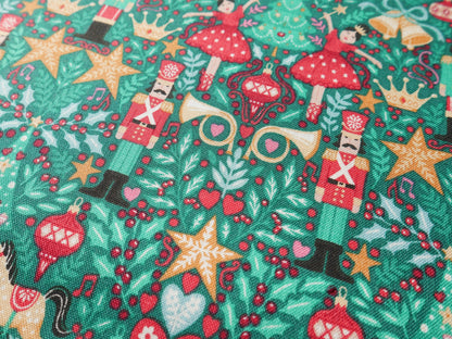 The Nutcracker by Makower, Sugar Plum in Green, £14.00 pm-Cotton Fabric-Flying Bobbins Haberdashery