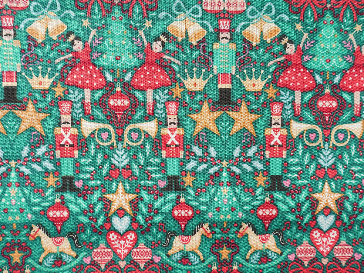 The Nutcracker by Makower, Sugar Plum in Green, £14.00 pm-Cotton Fabric-Flying Bobbins Haberdashery