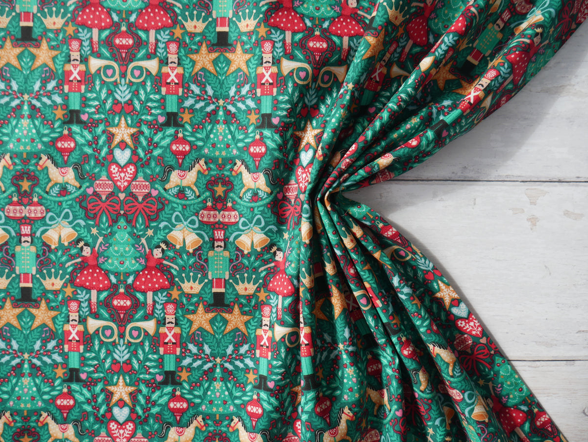 The Nutcracker by Makower, Sugar Plum in Green, £14.00 pm-Cotton Fabric-Flying Bobbins Haberdashery