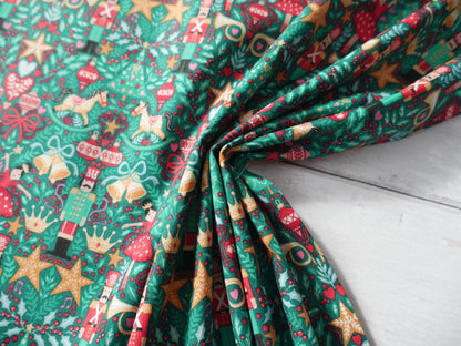 The Nutcracker by Makower, Sugar Plum in Green, £14.00 pm-Cotton Fabric-Flying Bobbins Haberdashery