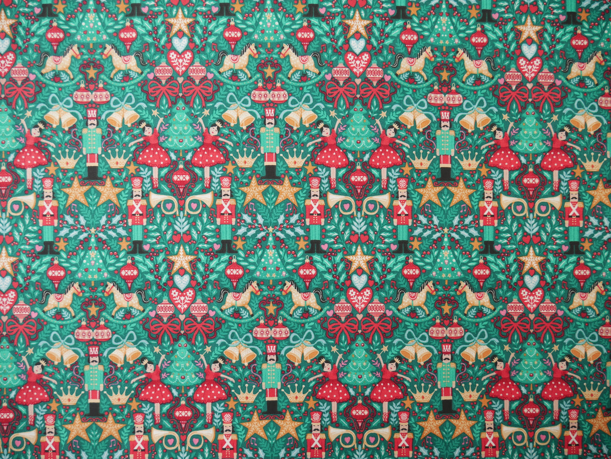 The Nutcracker by Makower, Sugar Plum in Green, £14.00 pm-Cotton Fabric-Flying Bobbins Haberdashery
