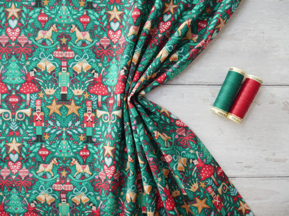 The Nutcracker by Makower, Sugar Plum in Green, £14.00 pm-Cotton Fabric-Flying Bobbins Haberdashery