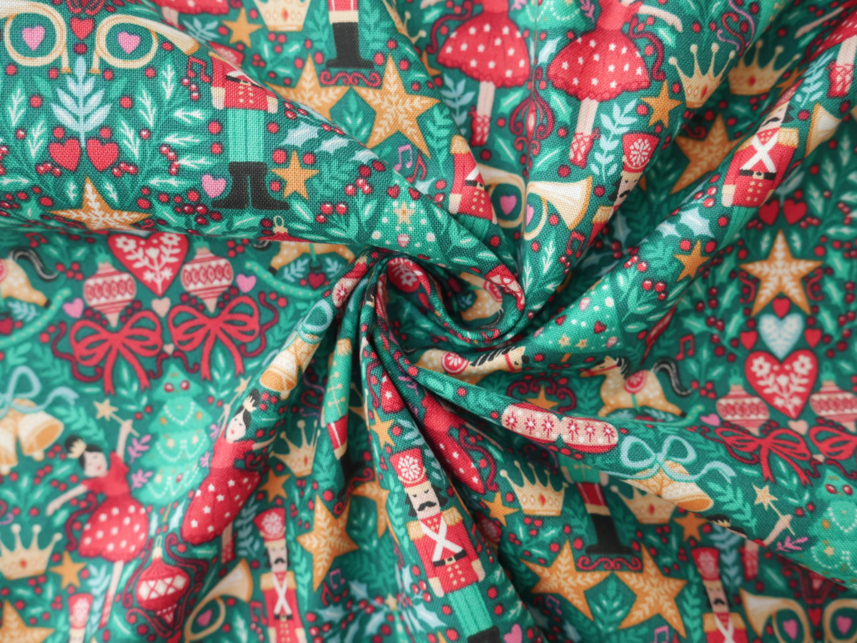The Nutcracker by Makower, Sugar Plum in Green, £14.00 pm-Cotton Fabric-Flying Bobbins Haberdashery