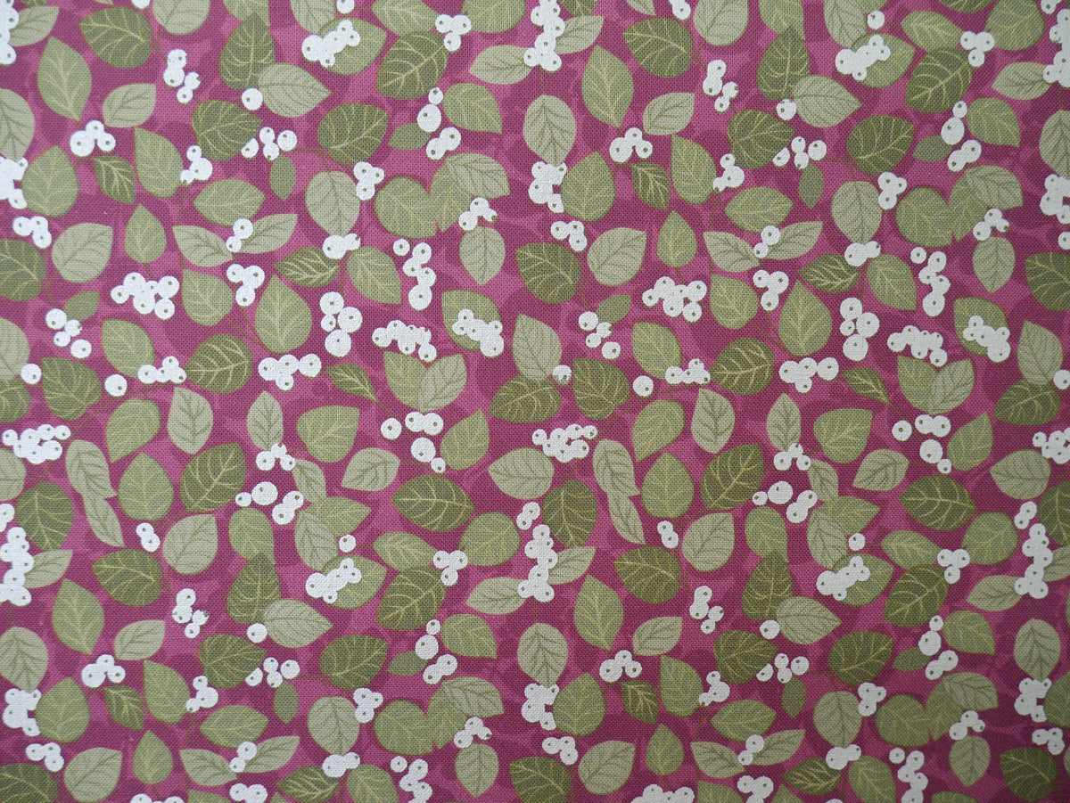 Lewis &amp; Irene Winter Botanicals, Snowberry on Dark Red-Cotton Fabric-Flying Bobbins Haberdashery