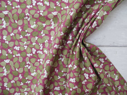 Lewis &amp; Irene Winter Botanicals, Snowberry on Dark Red-Cotton Fabric-Flying Bobbins Haberdashery