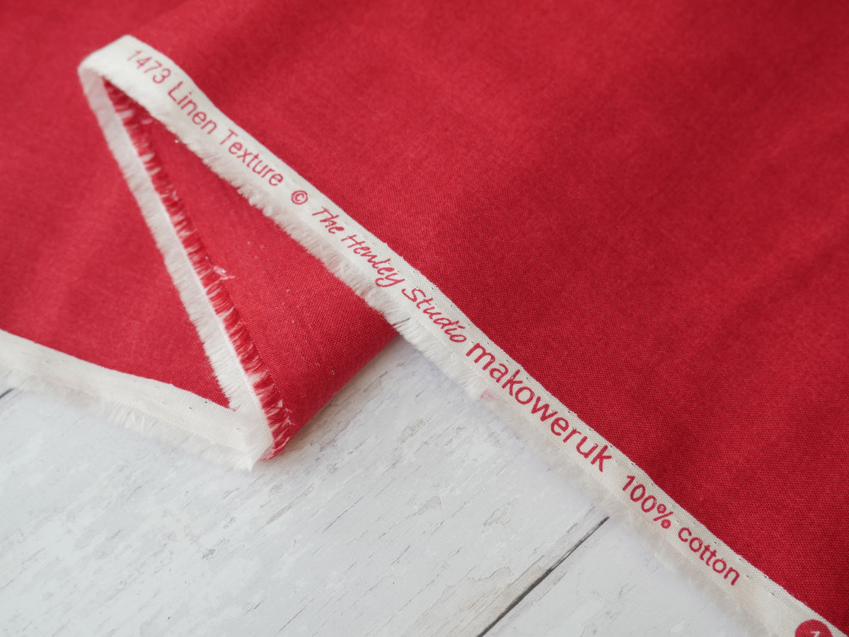 Makower Printed Cotton, Linen Texture in Red, £12.80 pm-Cotton-Flying Bobbins Haberdashery