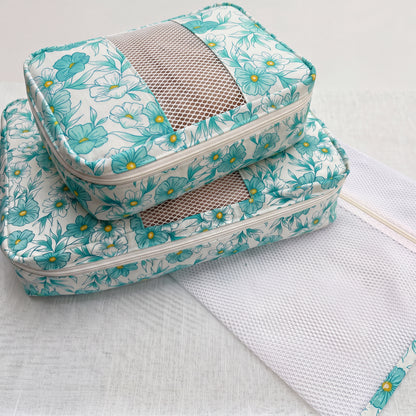 Packing Cube Kit - Blooms in Lagoon-Sewing Kit-Flying Bobbins Haberdashery