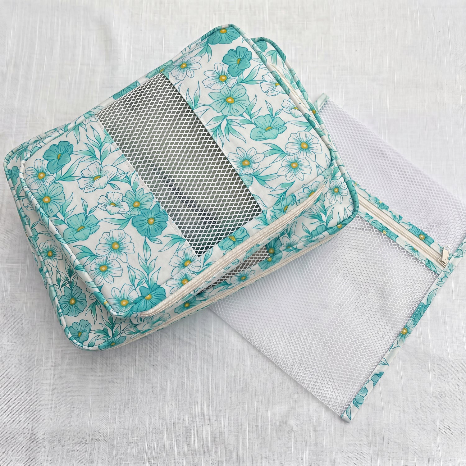 Packing Cube Kit - Blooms in Lagoon-Sewing Kit-Flying Bobbins Haberdashery