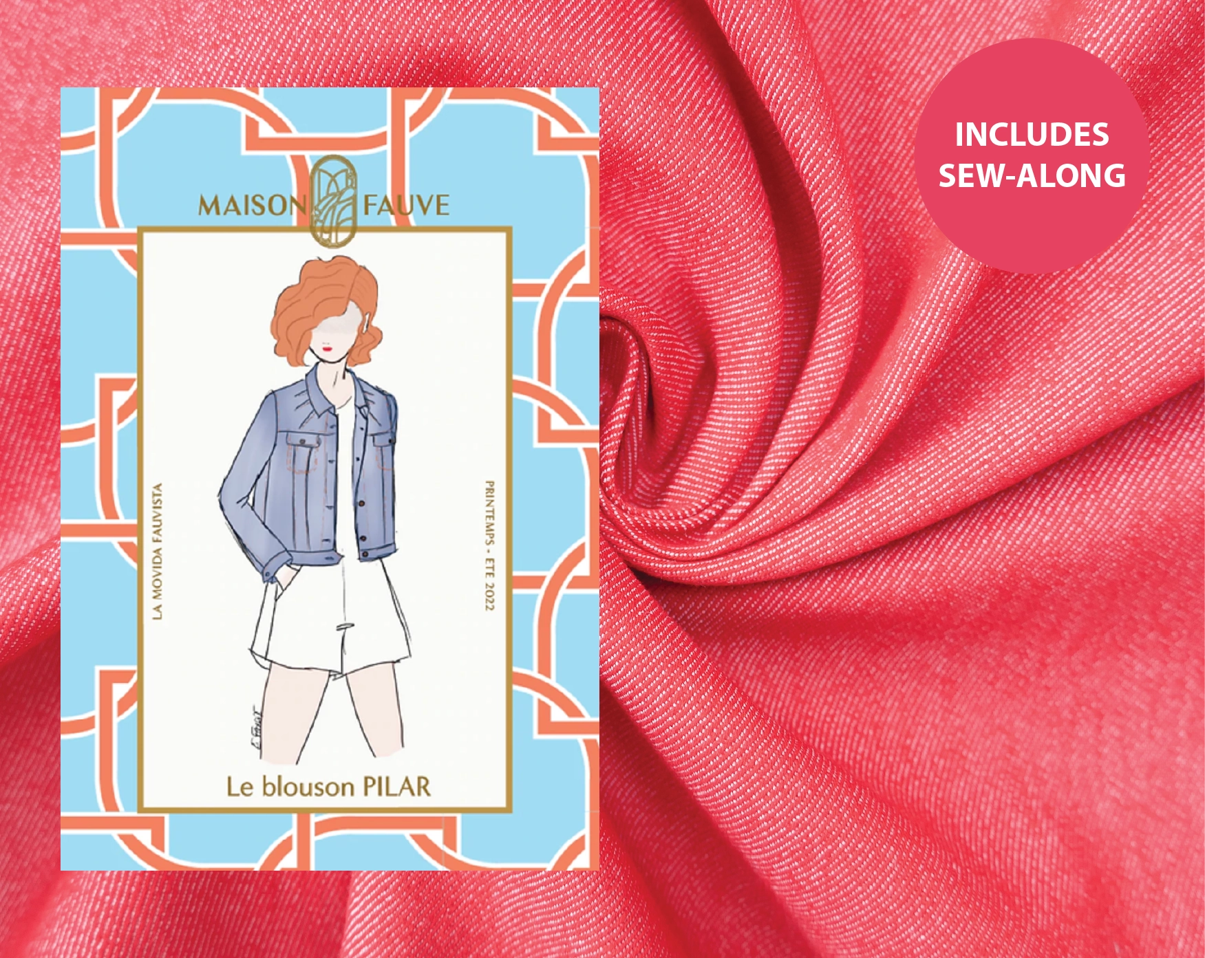 Pilar Jacket Kit - Red Denim-Sewing Kit-Flying Bobbins Haberdashery