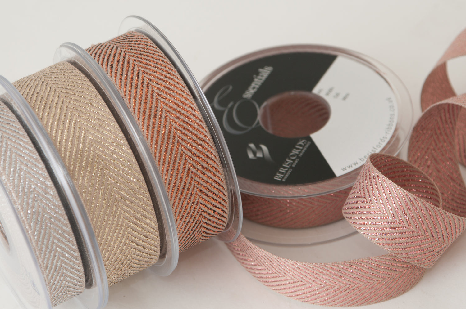 Chevron Sparkle Satin Ribbon, 25mm - Silver/Oatmeal-Ribbon-Flying Bobbins Haberdashery