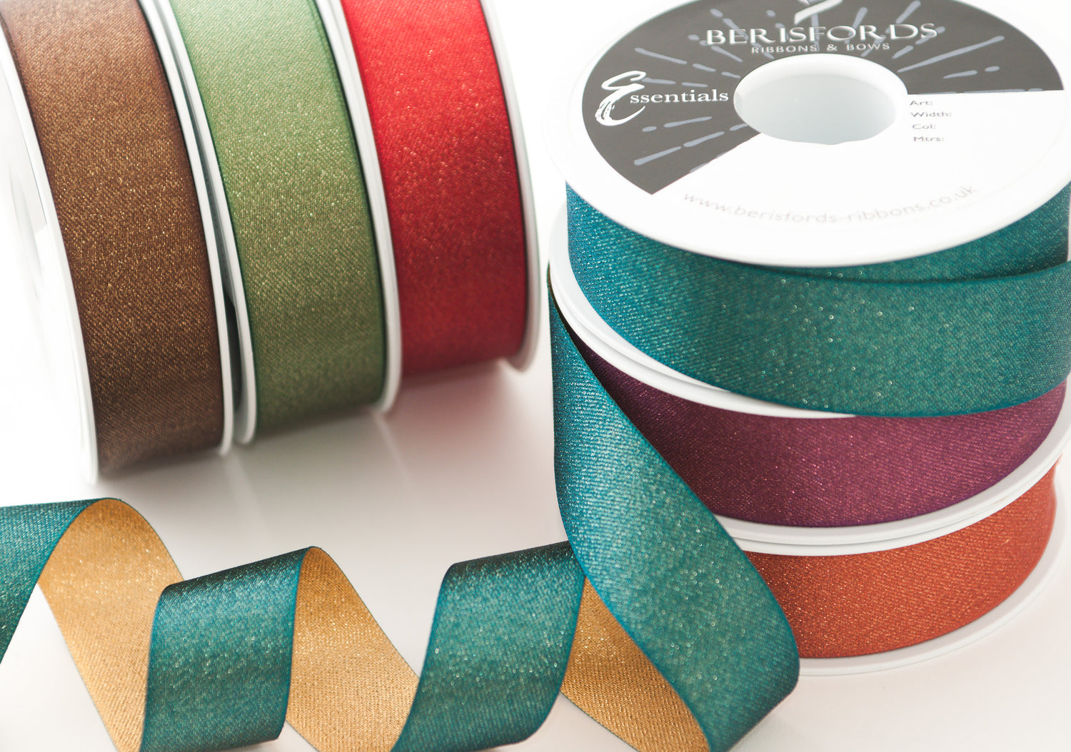 Double Sided Sparkle Satin Ribbon, 25mm - Green/Gold-Ribbon-Flying Bobbins Haberdashery