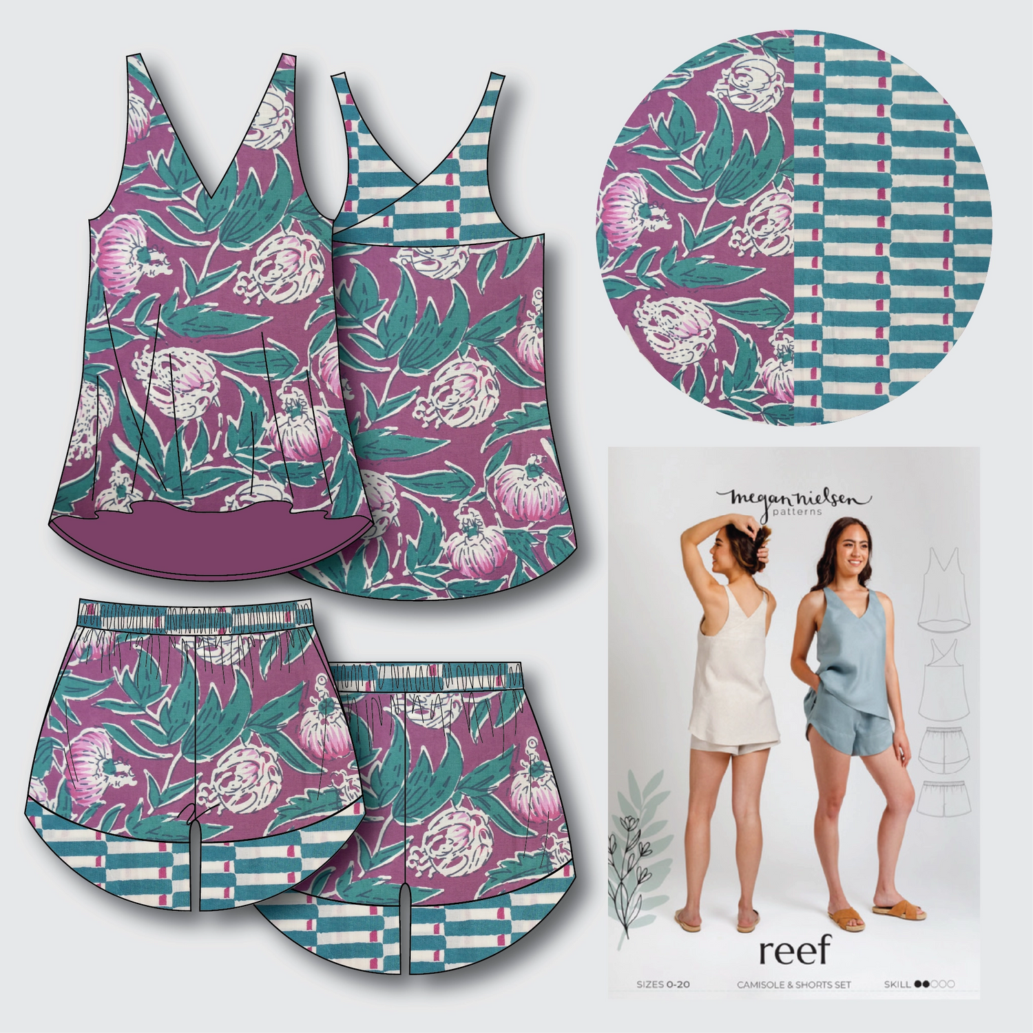 Reef Pyjamas Kit - Block Floral-Sewing Kit-Flying Bobbins Haberdashery