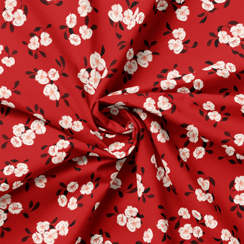 Blooms &amp; Bows Printed Cotton by Camelot - Scattered Florals in Red-Cotton Fabric-Flying Bobbins Haberdashery