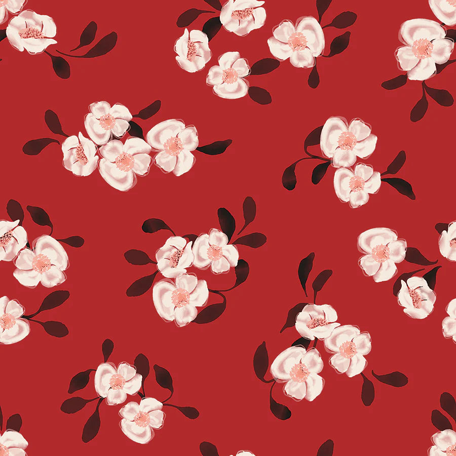 Blooms &amp; Bows Printed Cotton by Camelot - Scattered Florals in Red-Cotton Fabric-Flying Bobbins Haberdashery