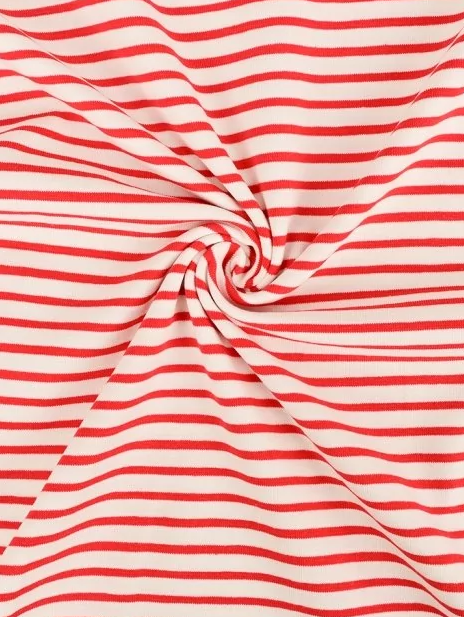 Breton Stripe Cotton Jersey in Red &amp; Ivory £16.00 pm-Cotton Jersey-Flying Bobbins Haberdashery