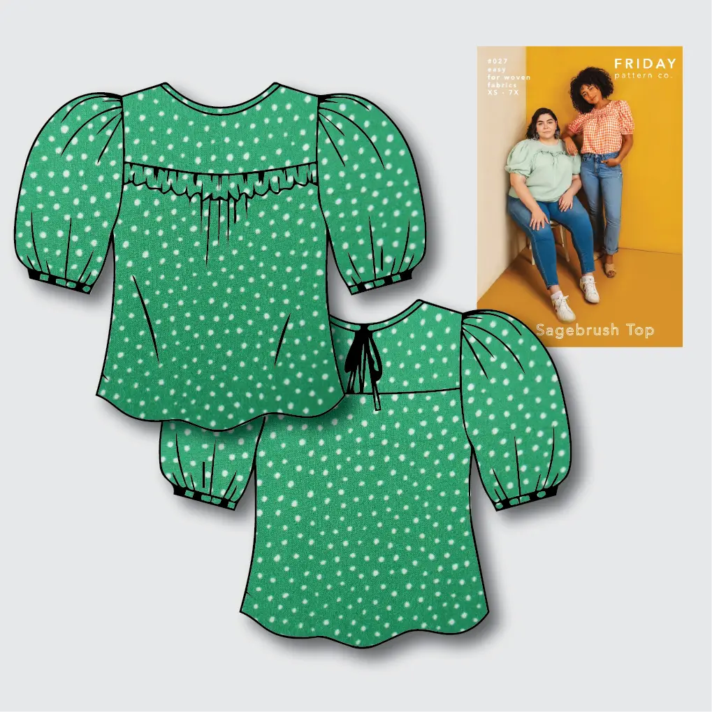 Sagebrush Top Kit - Raining Dots Viscose Lawn by Lady McElroy in Emerald-Sewing Kit-Flying Bobbins Haberdashery